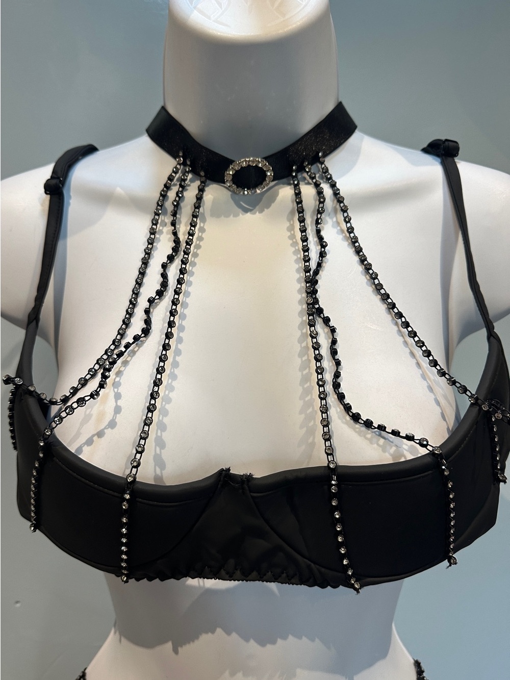 Shirley of Hollywood Black 2-Piece Lingerie Set Rhinestone Large New with Tags - Picture 2 of 16